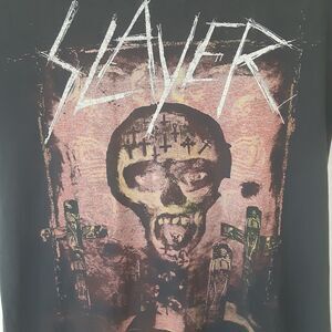 Slayer Adult Mens M Black Skull Crosses Short Sleeve Metal Rock Band Thrashed